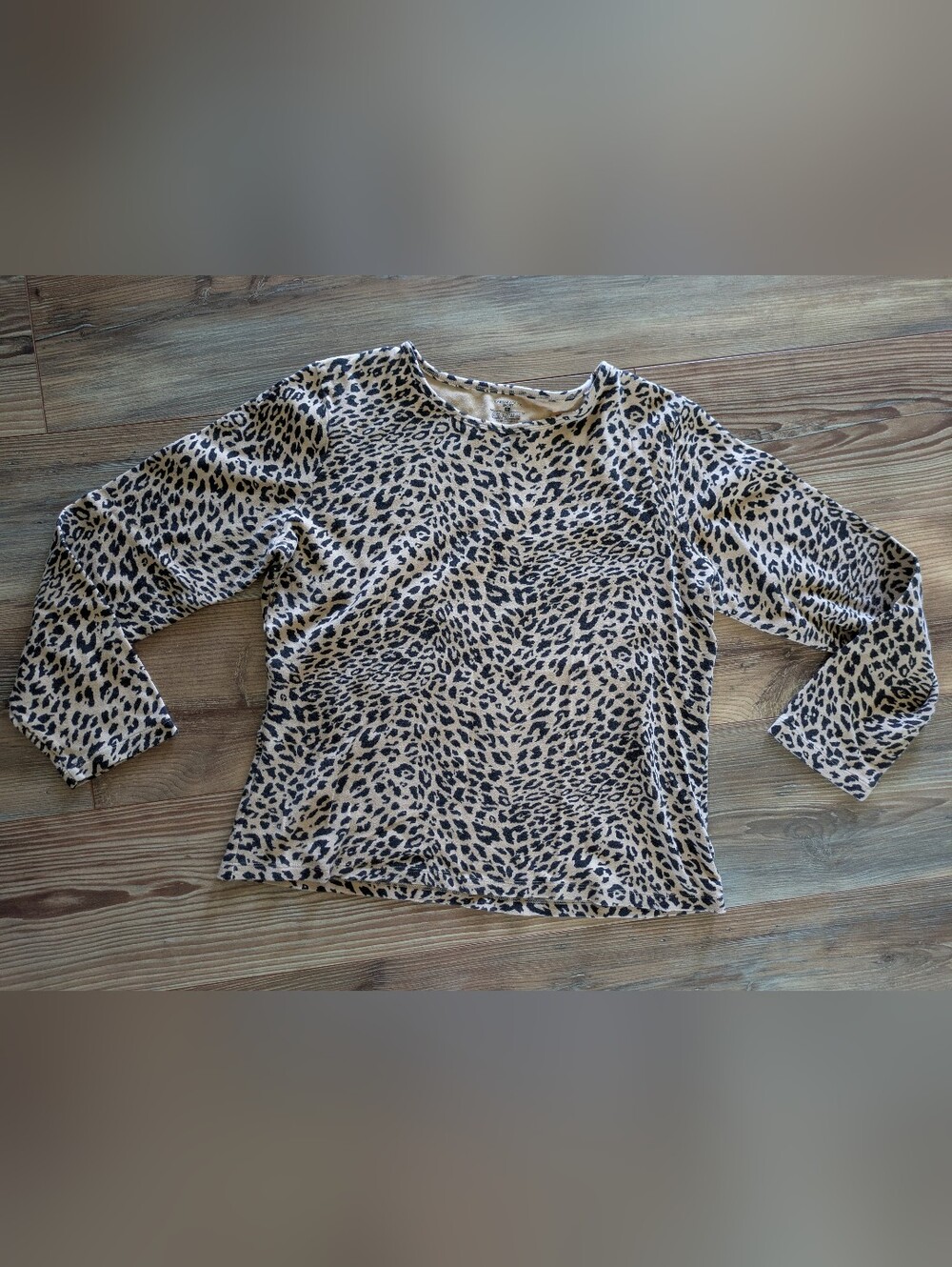 Jones New York Sport Black & Tan Leopard Cheetah Print Long Sleeve Shirt XL